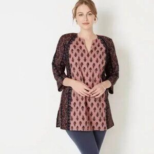 J. Jill Pure Jill Mauve Floral Linen Tunic Top‎ MP Artsy Lagenlook Boho